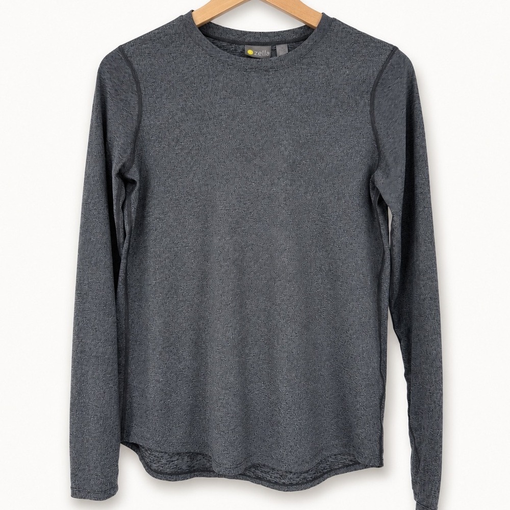 Zella Medium Gray Heather Long Sleeve‎ Performance Shirt Active Gym Run Yoga